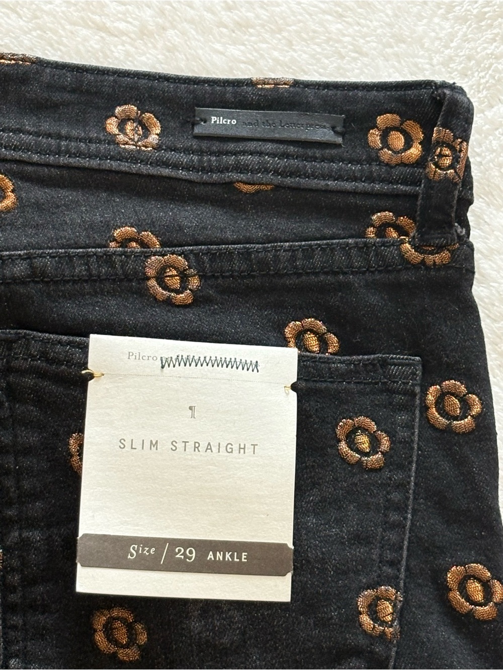 Pilcro Women’s Black Jeans with Brown Floral Print - Picture 6 of 7
